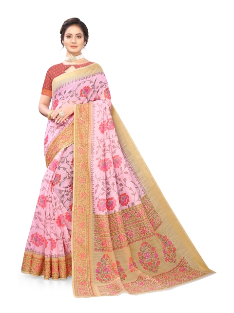 

Viva N Diva Pink & Beige Floral Khadi Saree