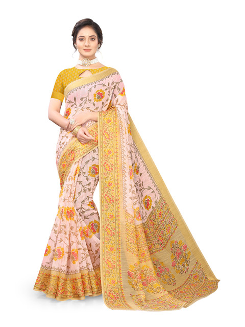 

Viva N Diva Mustard & Pink Floral Saree