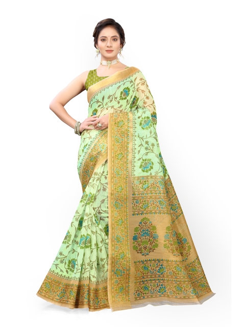 

Viva N Diva Green & Brown Floral Printed Saree