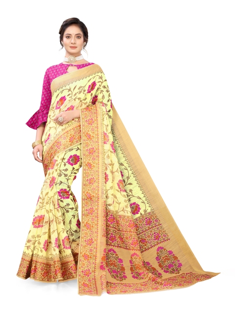 

Viva N Diva Yellow & Pink Floral Saree