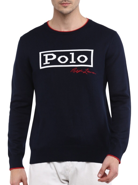 

Polo Ralph Lauren Men Navy Blue & White Typography Printed Pullover