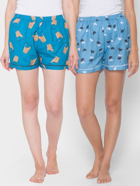

FashionRack Women Pack of 2 Printed Lounge Shorts, Blue