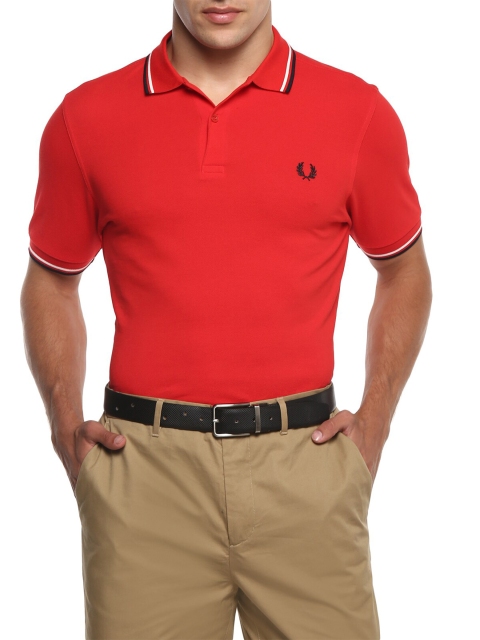 

Fred Perry Men Red Polo Collar Pure Cotton T-shirt