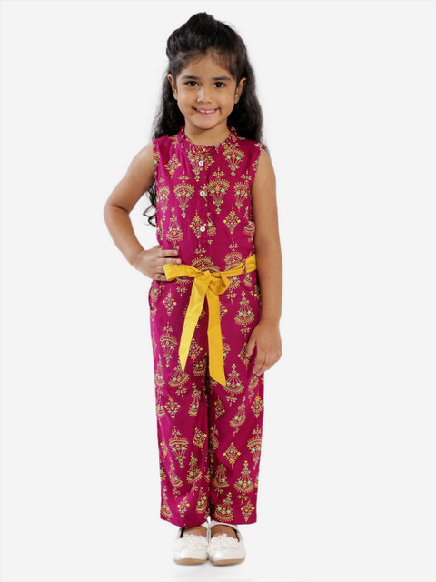 

Lil Peacock Girls Magenta & Yellow Printed Jumpsuit
