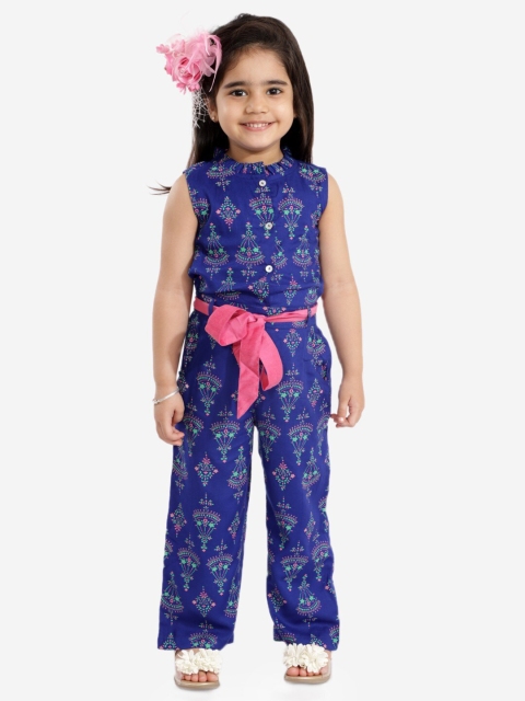

Lil Peacock Girls Blue & Pink Printed Basic Jumpsuit