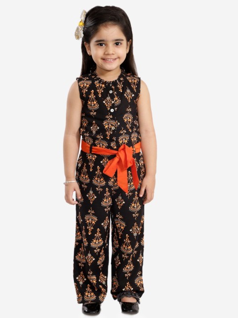 

Lil Peacock Girls Black & Orange Printed Basic Jumpsuit