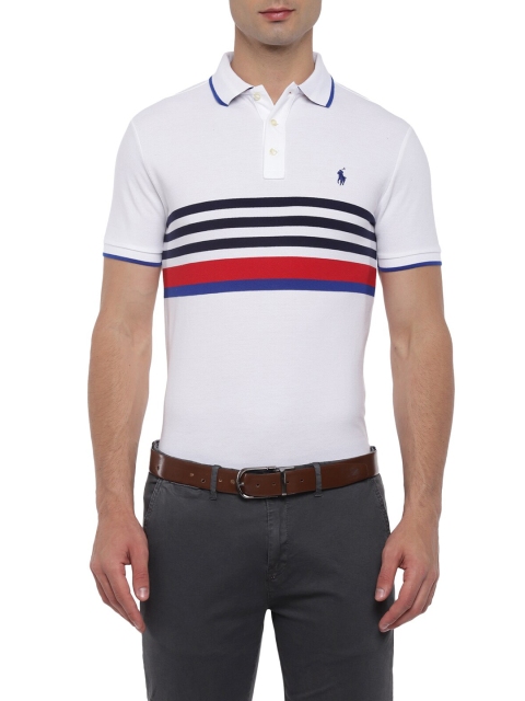 

Polo Ralph Lauren Men White & Navy Blue Striped Polo Collar T-shirt