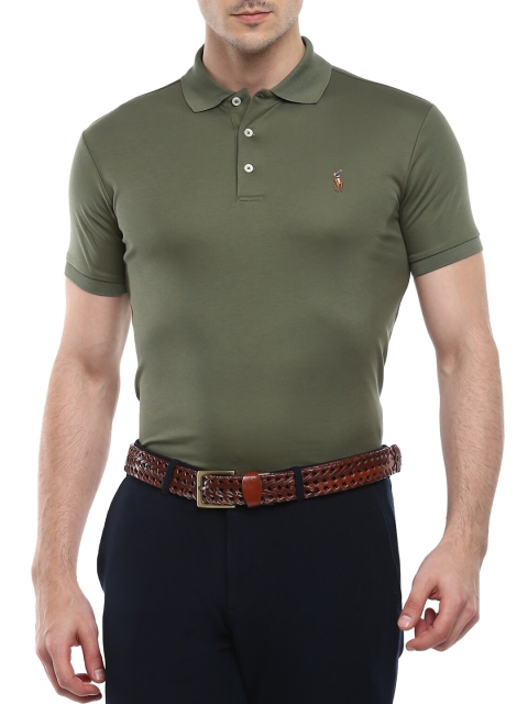 

Polo Ralph Lauren Men Olive Green Polo Collar Pure Cotton T-shirt