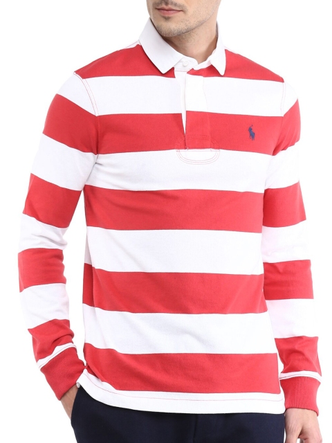 

Polo Ralph Lauren Men Red & White Striped Polo Collar Pure Cotton T-shirt