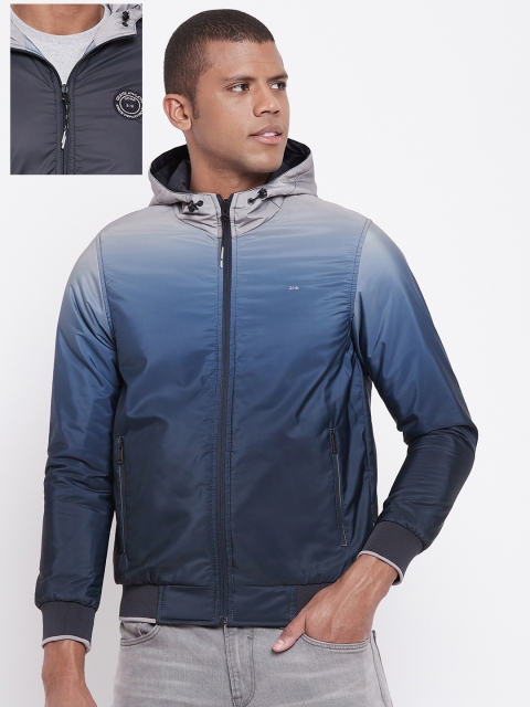 

Okane Men Navy Blue Grey Reversible Bomber Jacket