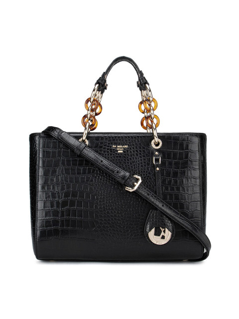 

Da Milano Black Textured Leather Structured Handheld Bag