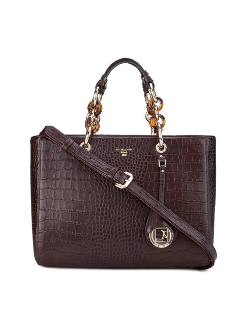 

Da Milano Brown Textured Leather Structured Satchel with Cut Work