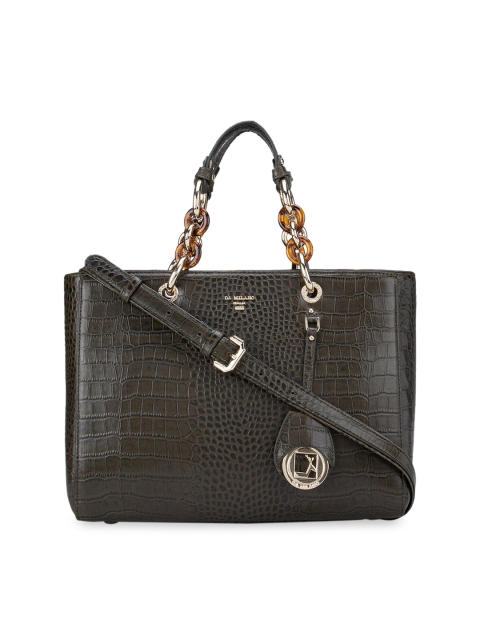 

Da Milano Olive Green Textured Leather Structured Handheld Bag