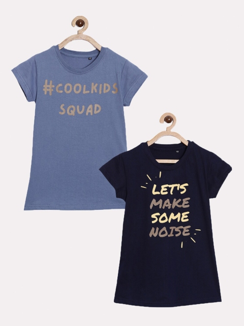 

SayItLoud Girls Blue Typography 2 Printed T-shirt