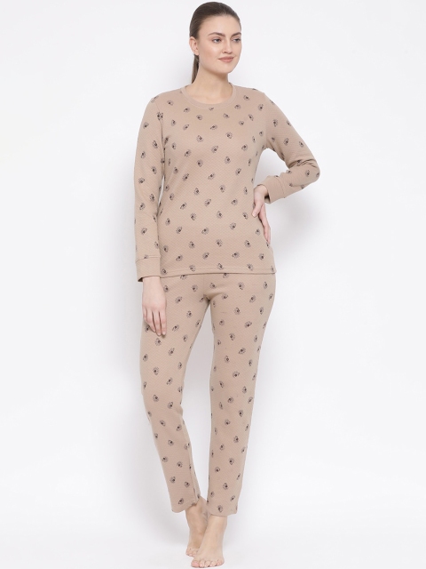 

Kanvin Women Beige Printed Quilted Winter wear Night suit