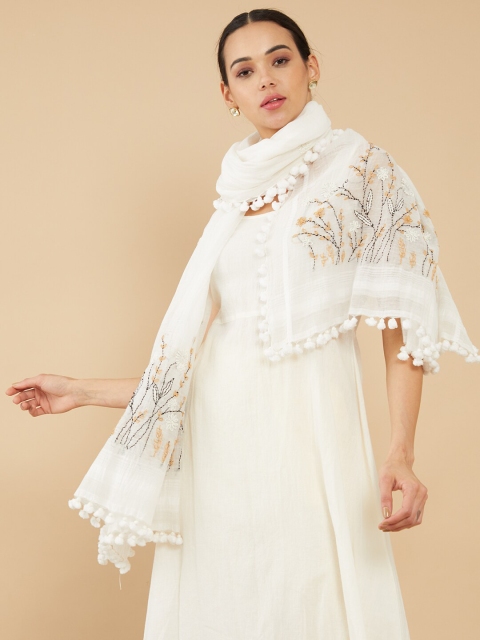 

Soch Women White & Beige Embroidered Cotton Stole
