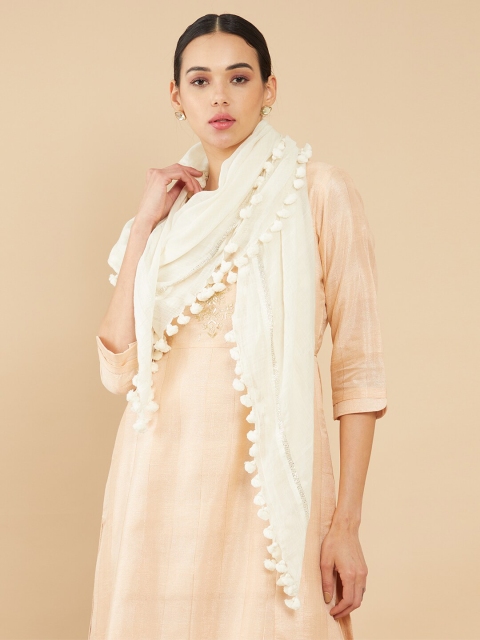 

Soch Women White & Silver-Toned Cotton Stole