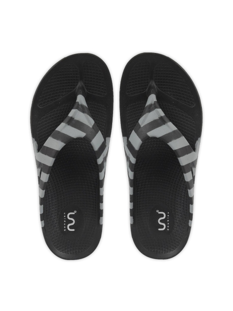 

Doubleu Men Black & Grey Striped Thong Flip-Flops