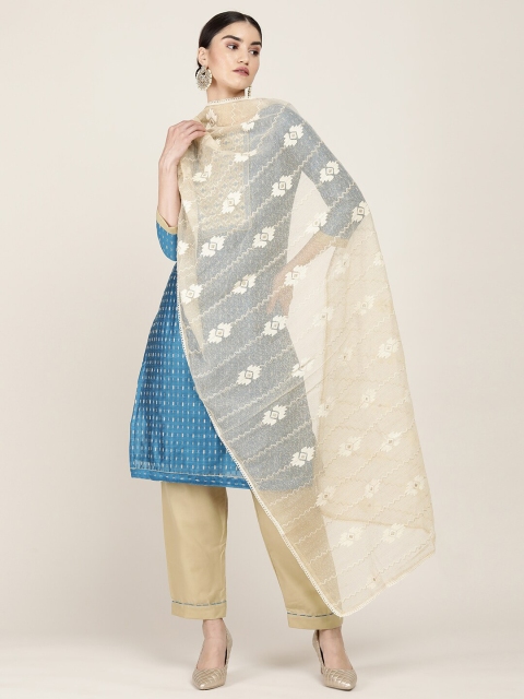 

Soch Blue & Beige Printed Art Silk Unstitched Dress Material