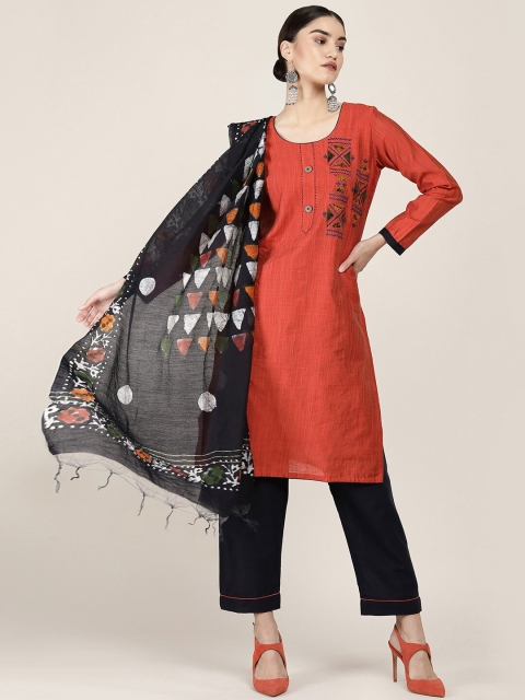 

Soch Red & Black Embroidered Art Silk Unstitched Dress Material