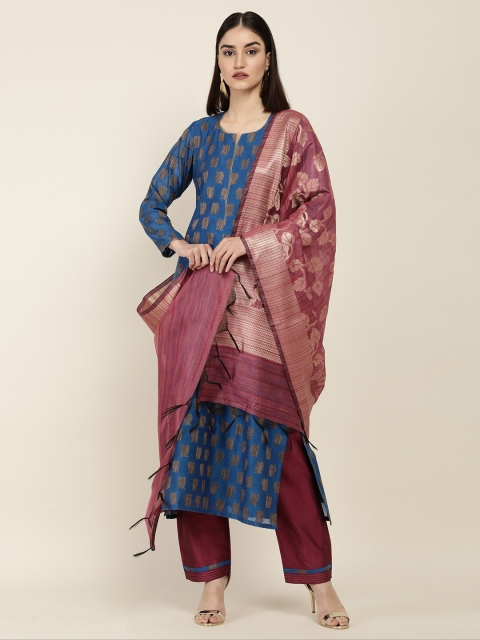 

Soch Blue & Pink Printed Unstitched Dress Material