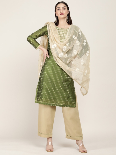 

Soch Green & Cream-Coloured Embellished Art Silk Unstitched Dress Material