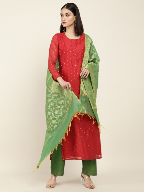 

Soch Red & Green Printed Unstitched Dress Material