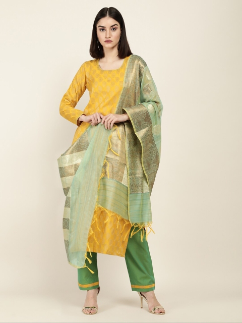 

Soch Mustard Yellow & Green Printed Unstitched Dress Material