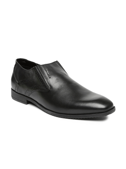 

Provogue Men Black Leather Formal Slip-Ons