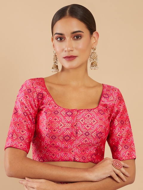 

Soch Pink & White Bandhani Printed Art Silk Saree Blouse
