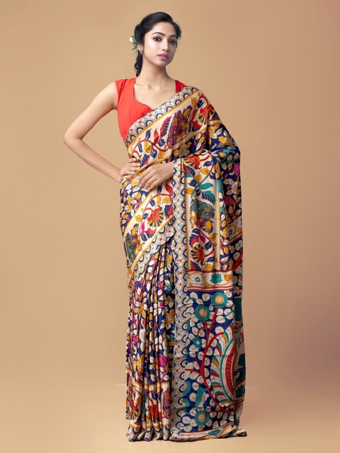 

Unnati Silks Multicoloured Kalamkari Kanjeevaram Saree, Multi