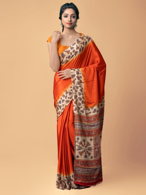 

Unnati Silks Orange & Beige Kalamkari Kanjeevaram Saree