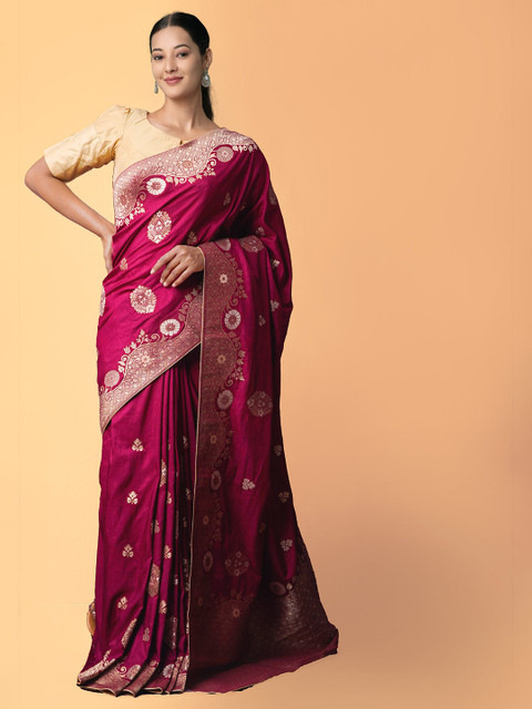 

Unnati Silks Burgundy Woven Design Banarasi Saree