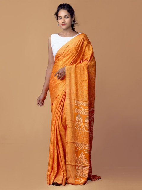 

Unnati Silks Orange & White Ethnic Motifs Patola Saree