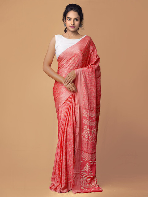 

Unnati Silks Pink Ethnic Motifs Patola Saree