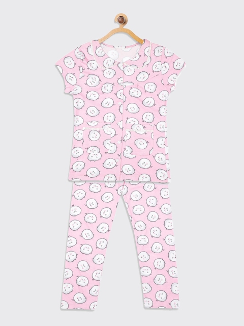 

Kanvin Girls Pink & White Printed Night suit