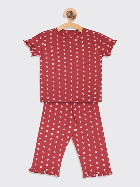 

Kanvin Girls Maroon & Pink Printed Pure Cotton Night suit