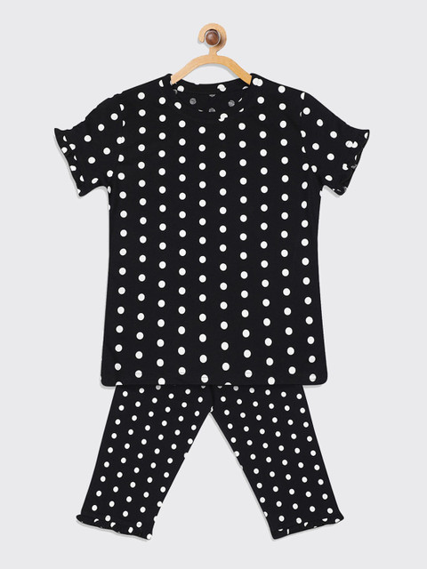 

Kanvin Girls Black & White Pure Cotton Printed Night Suit