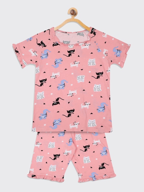

Kanvin Girls Pink & Blue Pure Cotton Printed Night suit