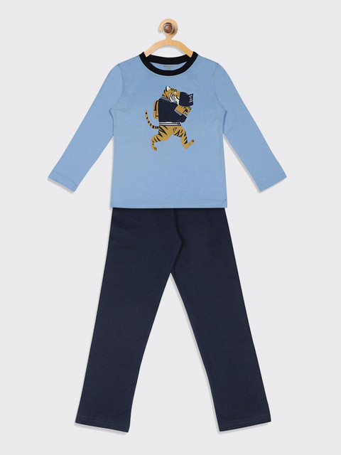 

Kanvin Boys Blue & Tan Printed Pure Cotton Night suit