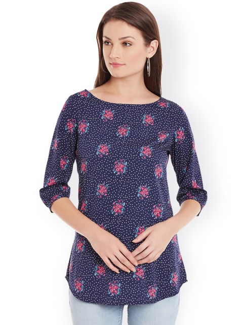 

Ruhaans Women Navy Blue Printed Regular Top