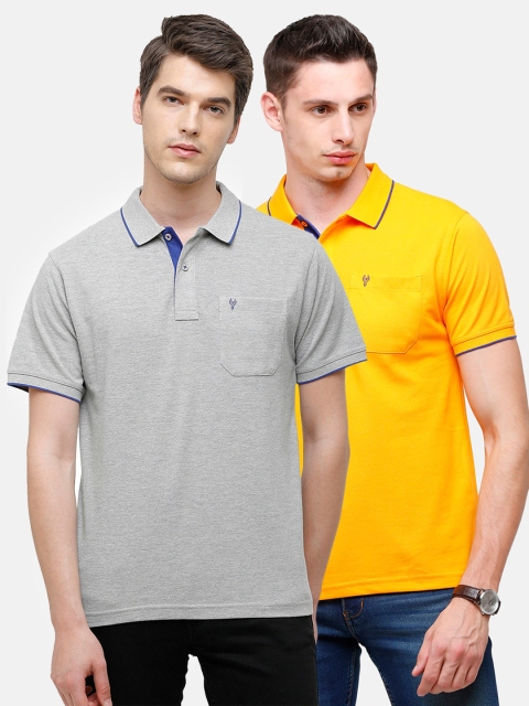 

Classic Polo Men Pack Of 2 Grey & Yellow Polo Collar T-shirts