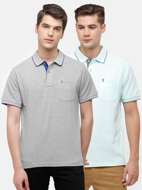 

Classic Polo Men Pack Of 2 Grey & Green Polo Collar Pockets T-shirt