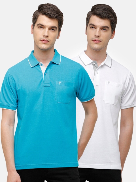 

Classic Polo Men Pack Of 2 Blue & White Polo Collar Pockets T-shirt