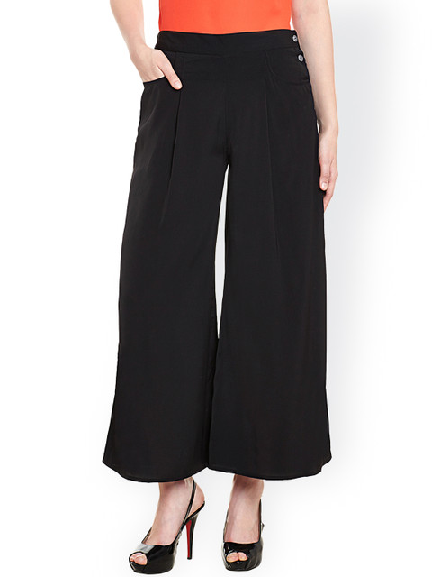 

Ruhaans Women Black Solid Palazzo Trousers