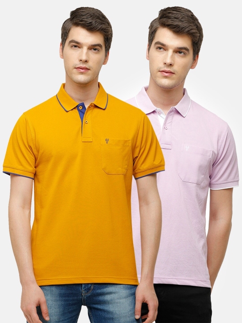 

Classic Polo Men Pack Of 2 Yellow & Pink Polo Collar Pockets T-shirt