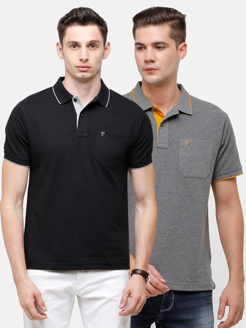 

Classic Polo Men Set of 2 Black & Grey Polo Collar Pockets T-shirt