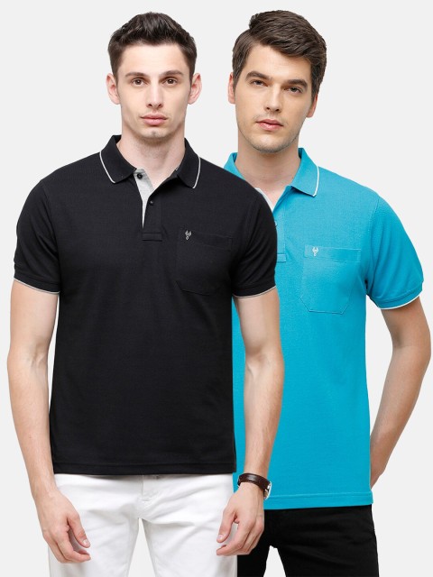 

Classic Polo Men Pack Of 2 Black & Blue Polo Collar T-shirts