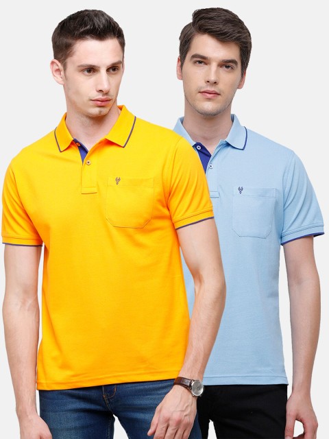 

Classic Polo Men Set of 2 Yellow & Blue Polo Collar Pockets T-shirt