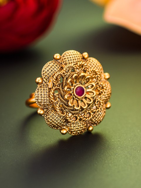 

aadita Gold-Plated Pink Stone-Studded Adjustable Finger Ring